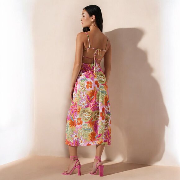 NWT ASTR Gabriella Midi Dress Orange Purple Multi - Picture 6 of 9